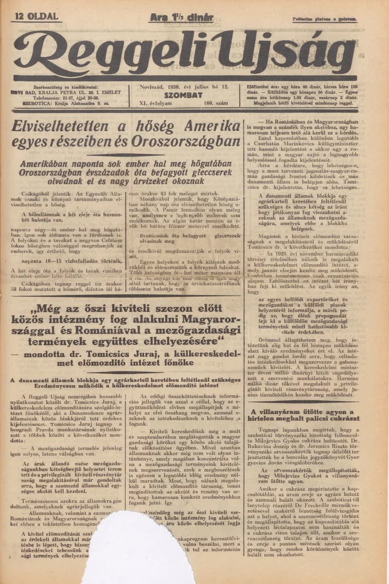 Reggeli Újság, 11. évf. 1930. július 12. 160. sz.