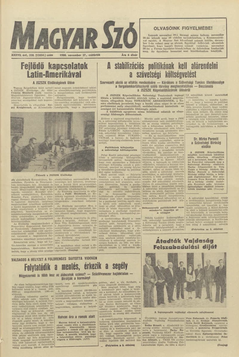 Magyar Szó, 37. évf. 1980. november 27. 328. sz. 1–20. oldal