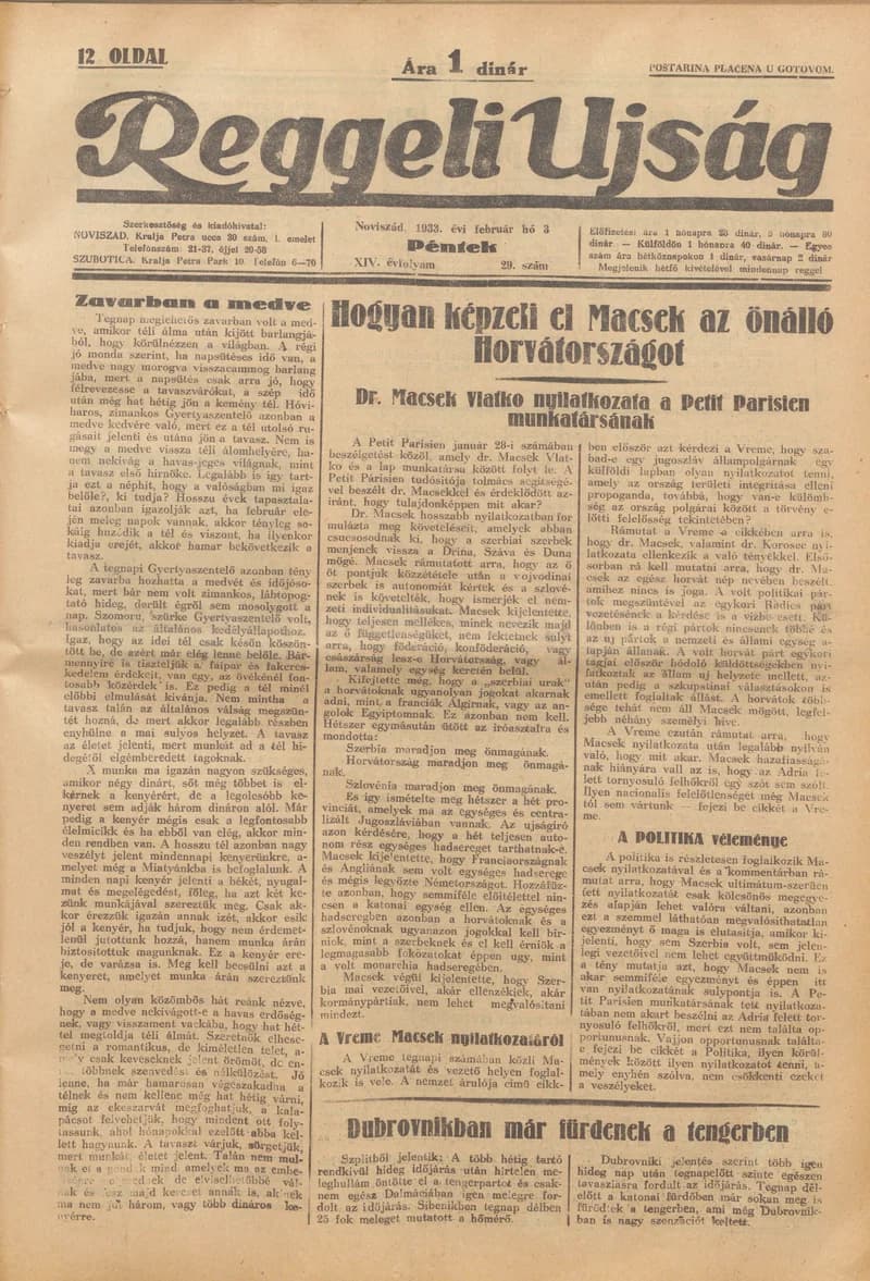 Reggeli Újság, 14. évf. 1933. február 3. 29. sz.