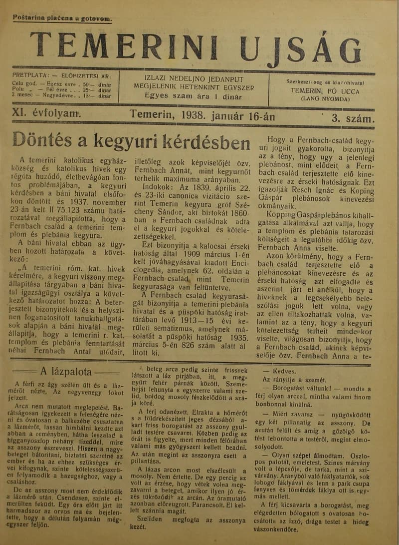 Temerini Újság 1928-1944, 11. évf. 1938. január 16. 3. sz.