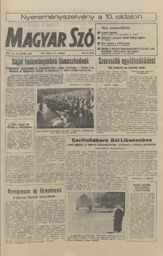 Magyar Szó, 42. évf. 1985. február 16. 45. sz. 1–28. oldal