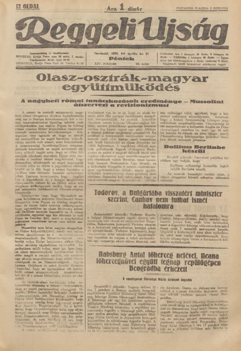 Reggeli Újság, 14. évf. 1933. április 25. 97. sz.