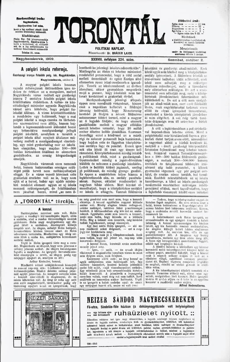 Torontál, 38. évf. 1909. október 2. 224. sz.