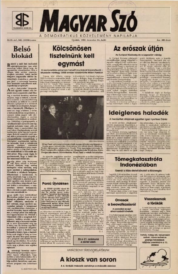 Magyar Szó, 49. évf. 1992. december 14. 342. sz. 1–16. oldal