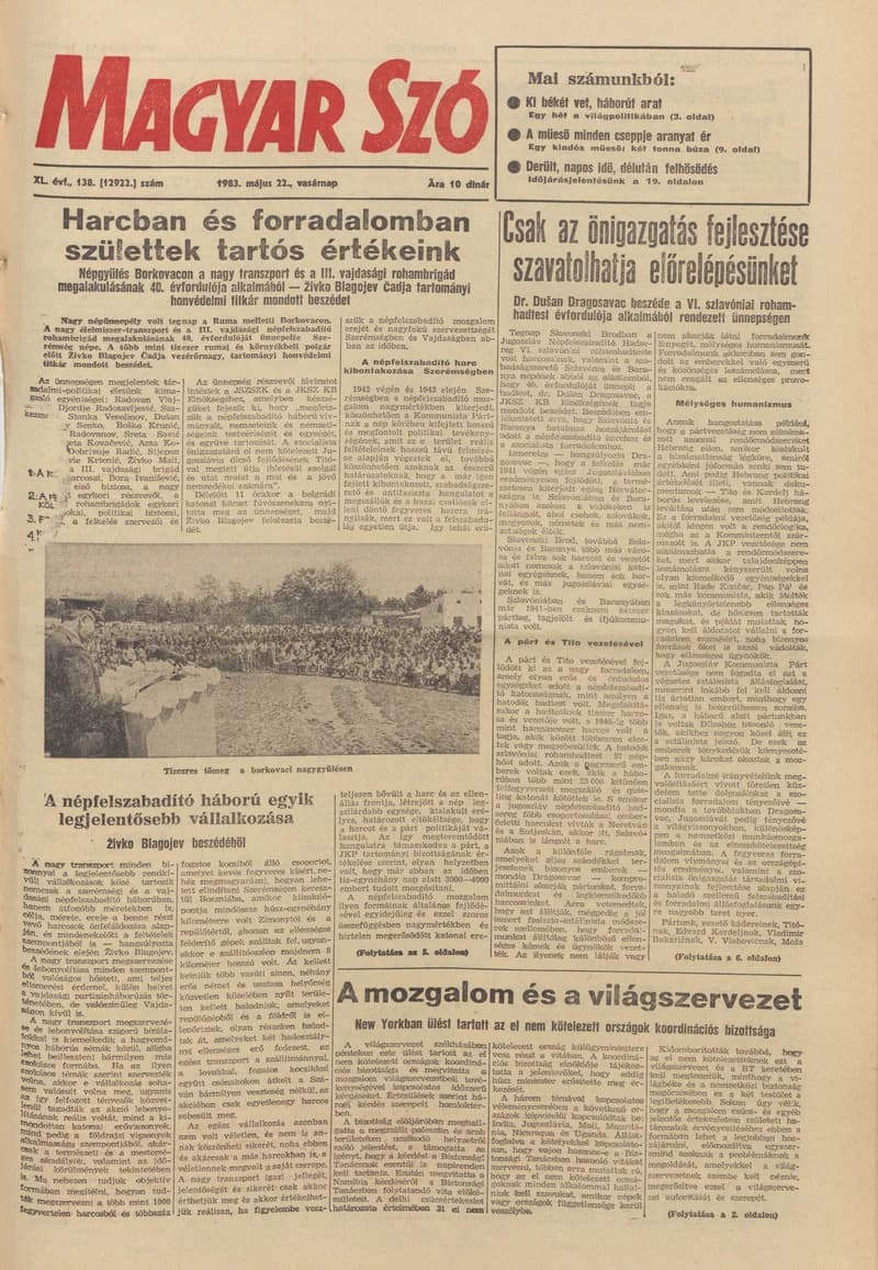 Magyar Szó, 40. évf. 1983. május 22. 138. sz. 1–36. oldal