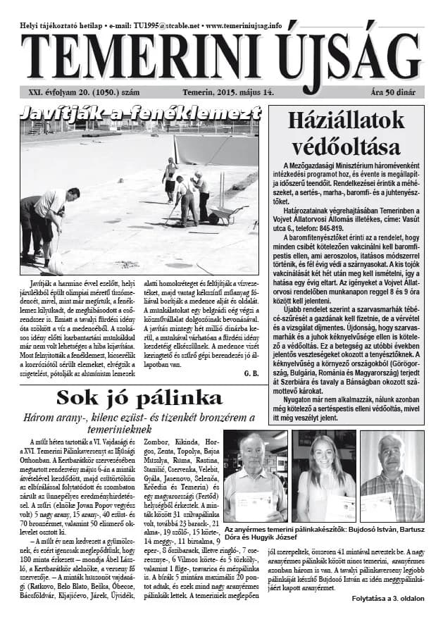 Temerini Újság, 21. évf. 2015. május 14. 20. sz.
