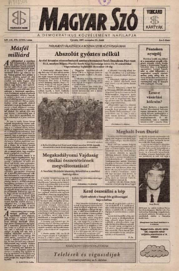 Magyar Szó, 54. évf. 1997. november 25. 278. sz. 1–16. oldal