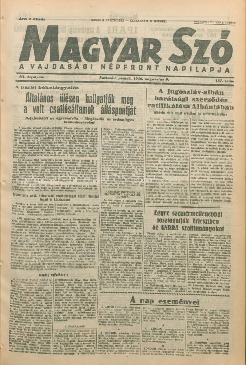 Magyar Szó, 3. évf. 1946. augusztus 9. 187. sz. 1–4. oldal