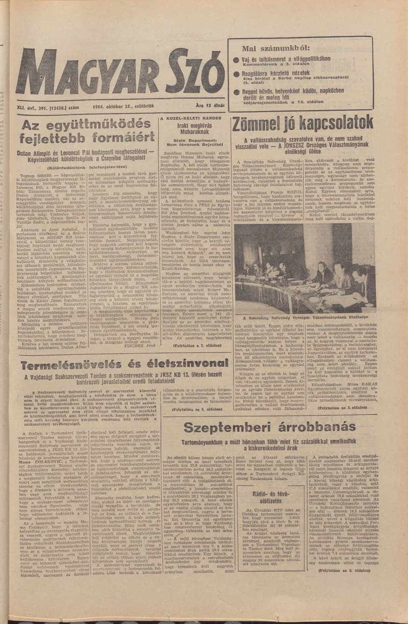 Magyar Szó, 41. évf. 1984. október 25. 295. sz. 1–20. oldal