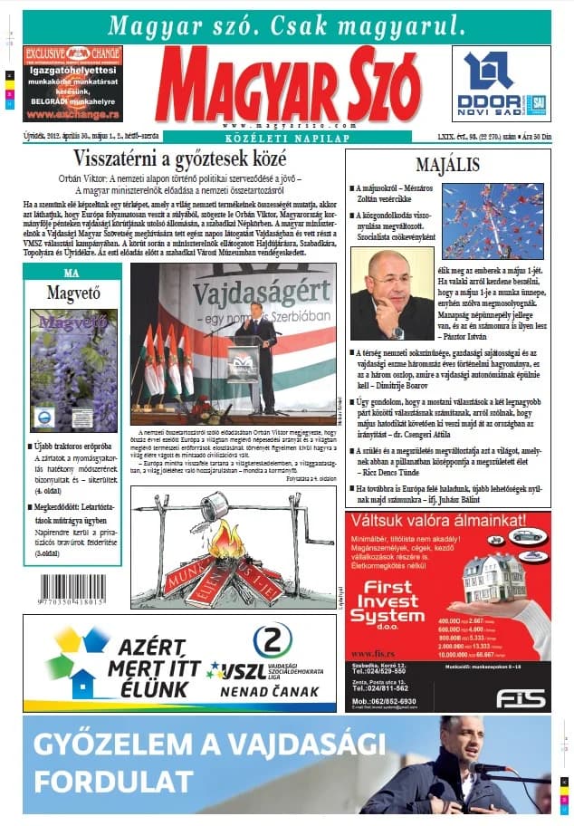 Magyar Szó, 69. évf. 2012. április 30. – május 2. 98. sz. 1–36. oldal