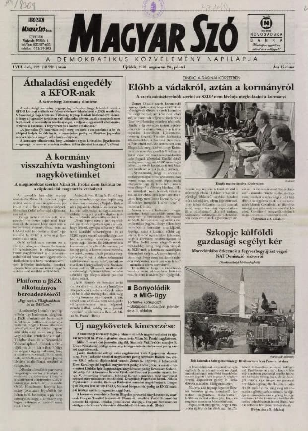 Magyar Szó, 58. évf. 2001. augusztus 24. 192. sz. 1–16. oldal