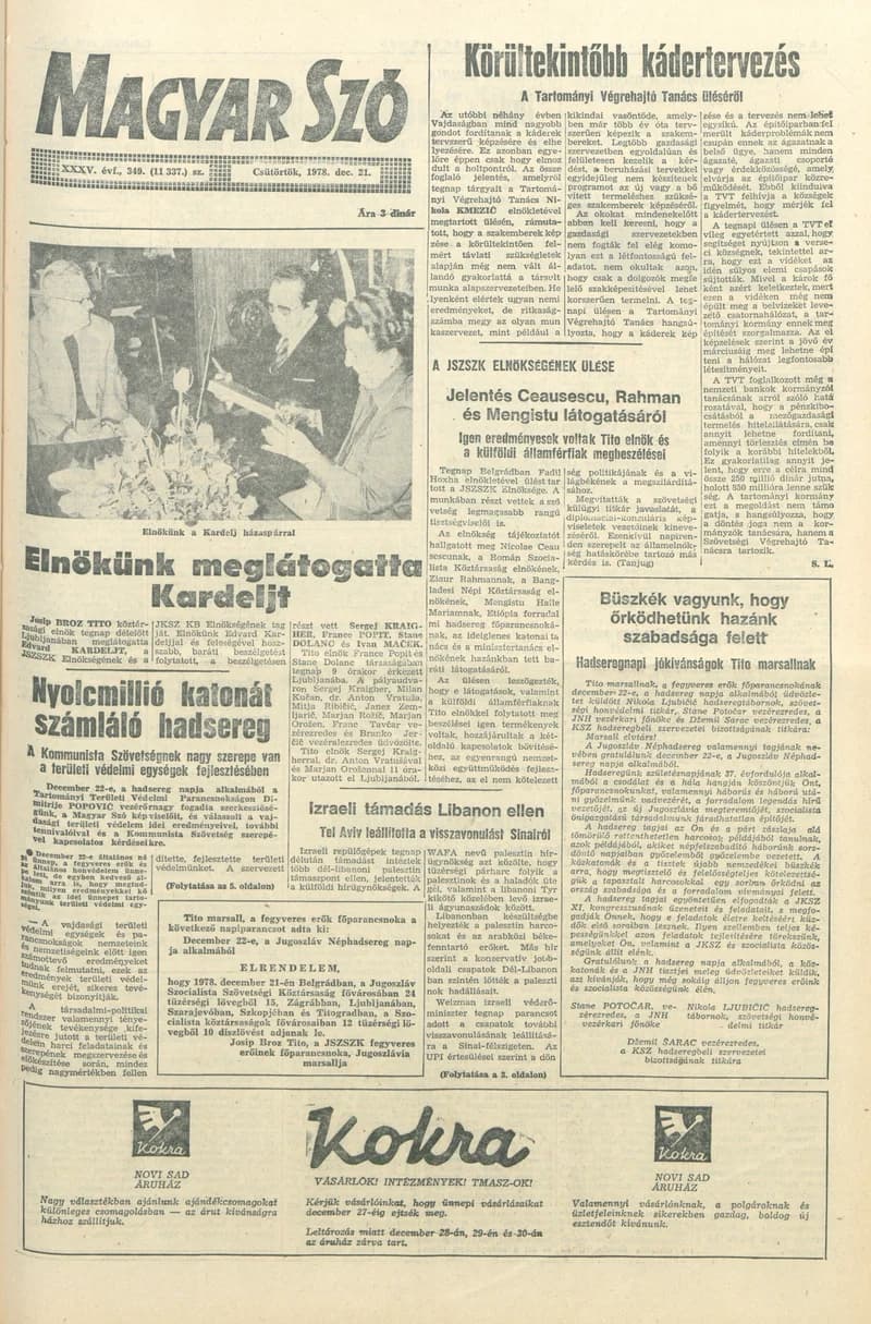 Magyar Szó, 35. évf. 1978. december 21. 349. sz. 1–20. oldal