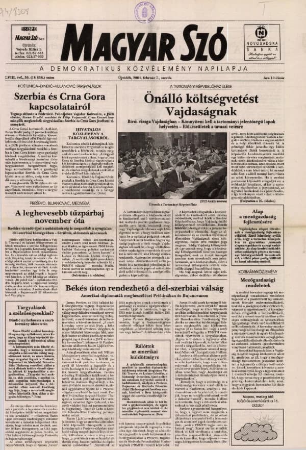 Magyar Szó, 58. évf. 2001. február 7. 30. sz. 1–16. oldal