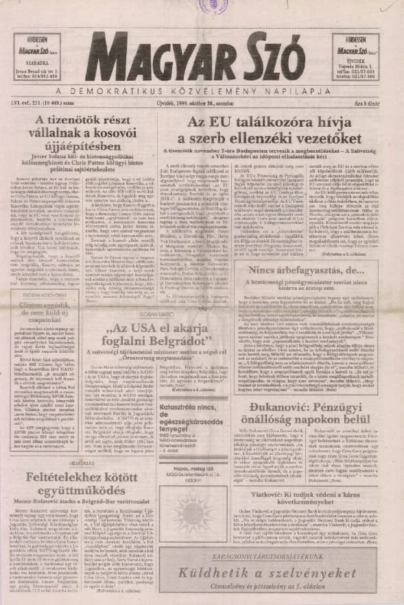 Magyar Szó, 56. évf. 1999. október 30. 211. sz. 1–16. oldal