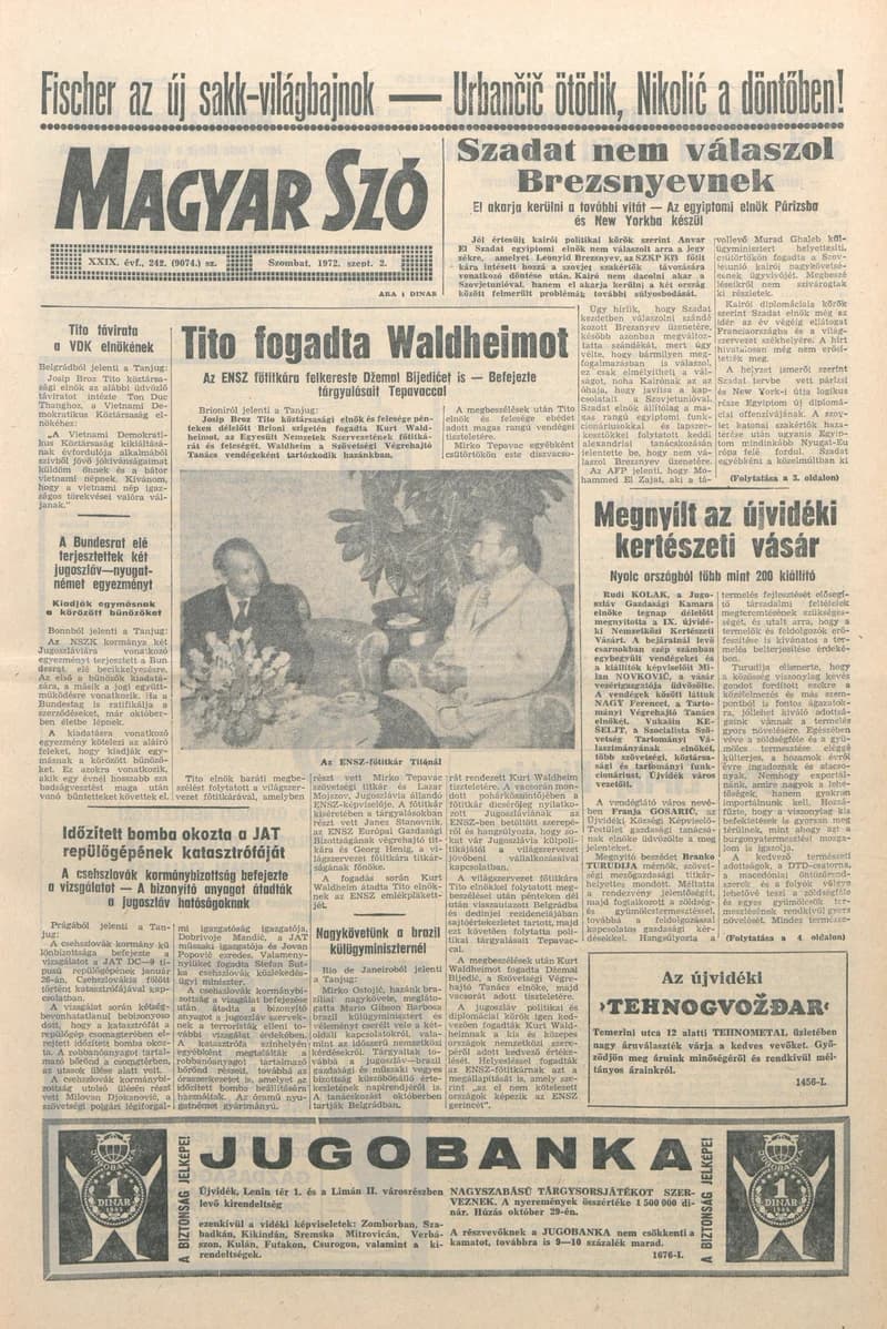 Magyar Szó, 29. évf. 1972. szeptember 2. 242. sz. 1–20. oldal
