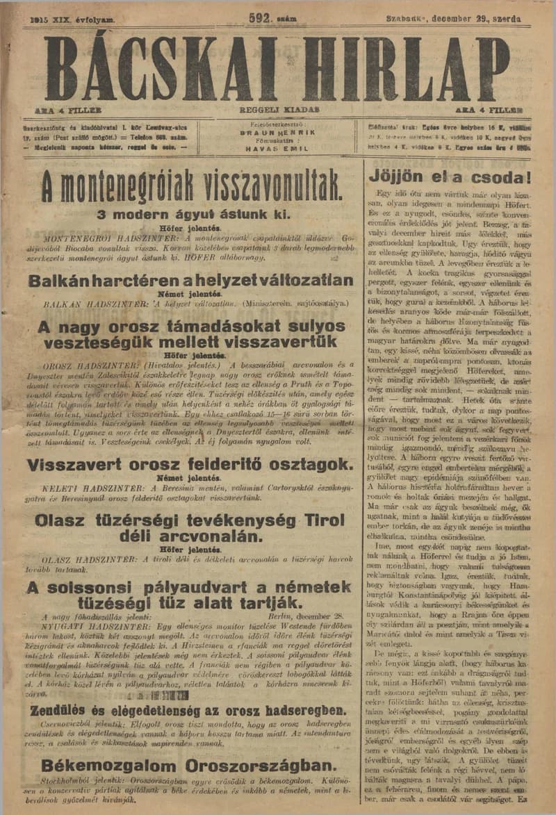 Bácskai Hirlap, 19. évf. 1915. december 29. 592. sz.