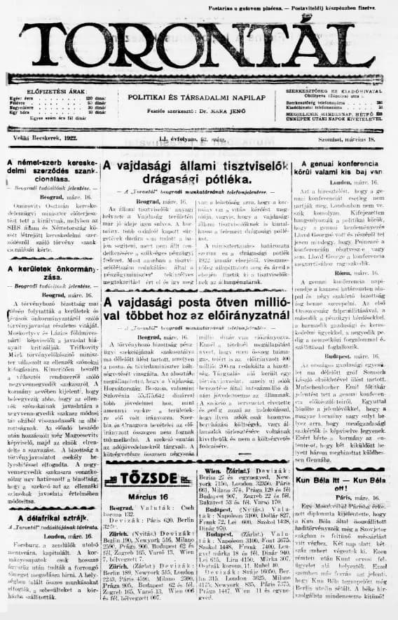 Torontál, 51. évf. 1922. március 18. 62. sz.