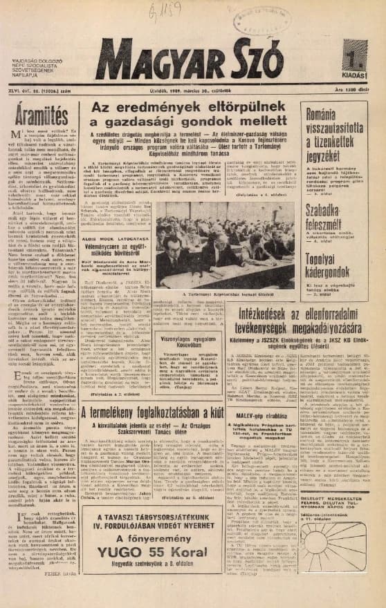 Magyar Szó, 46. évf. 1989. március 30. 86. sz. 1–16. oldal