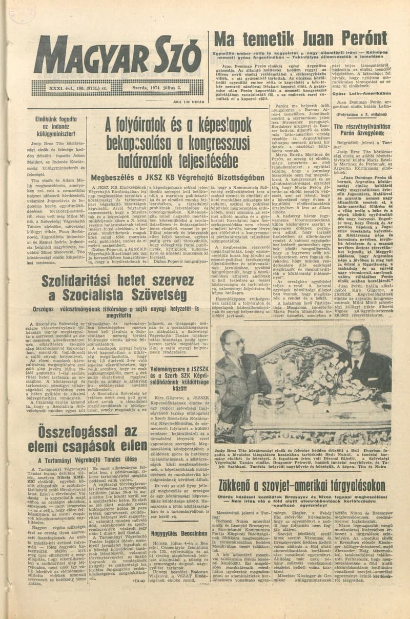 Magyar Szó, 31. évf. 1974. július 3. 180. sz. 1–16. oldal