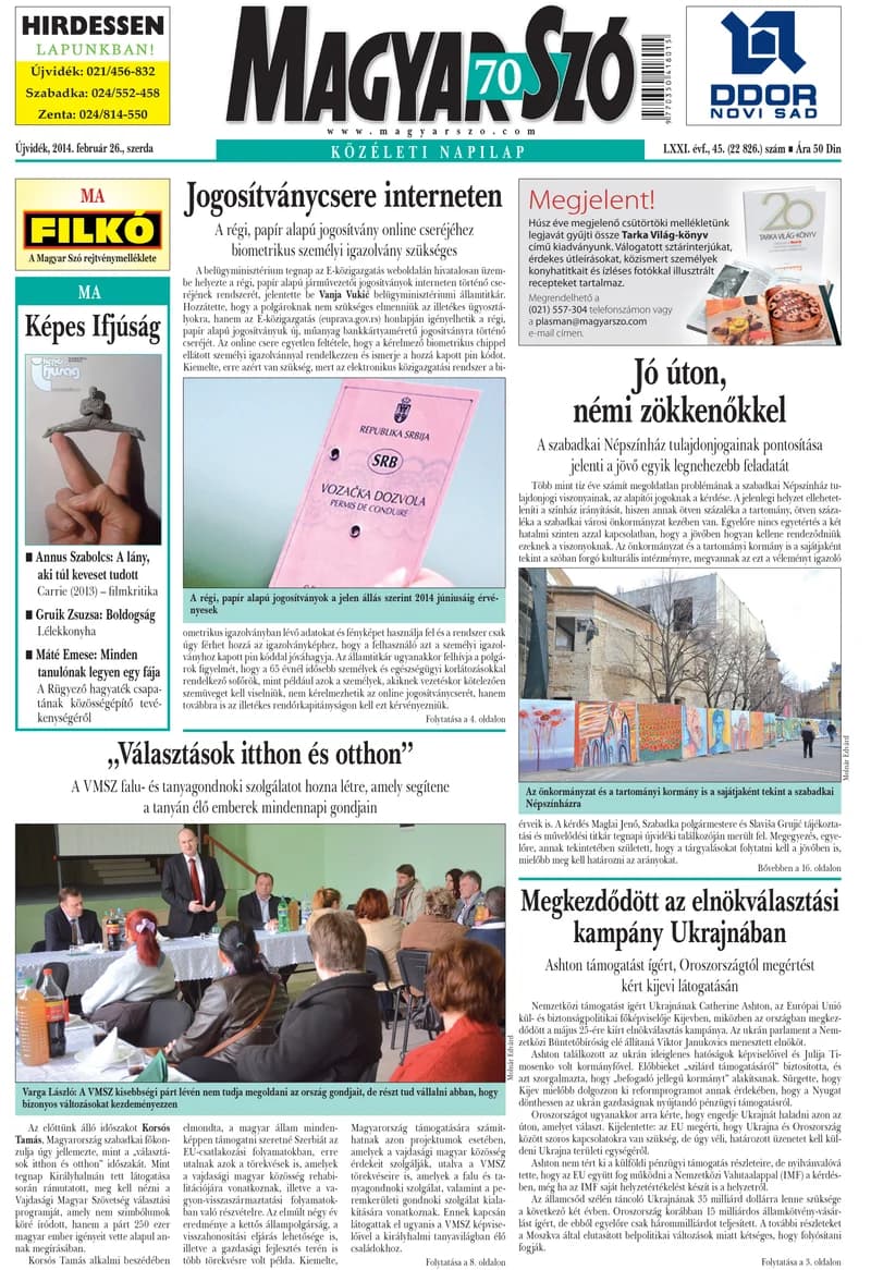Magyar Szó, 71. évf. 2014. február 26. 45. sz. 1–20. oldal