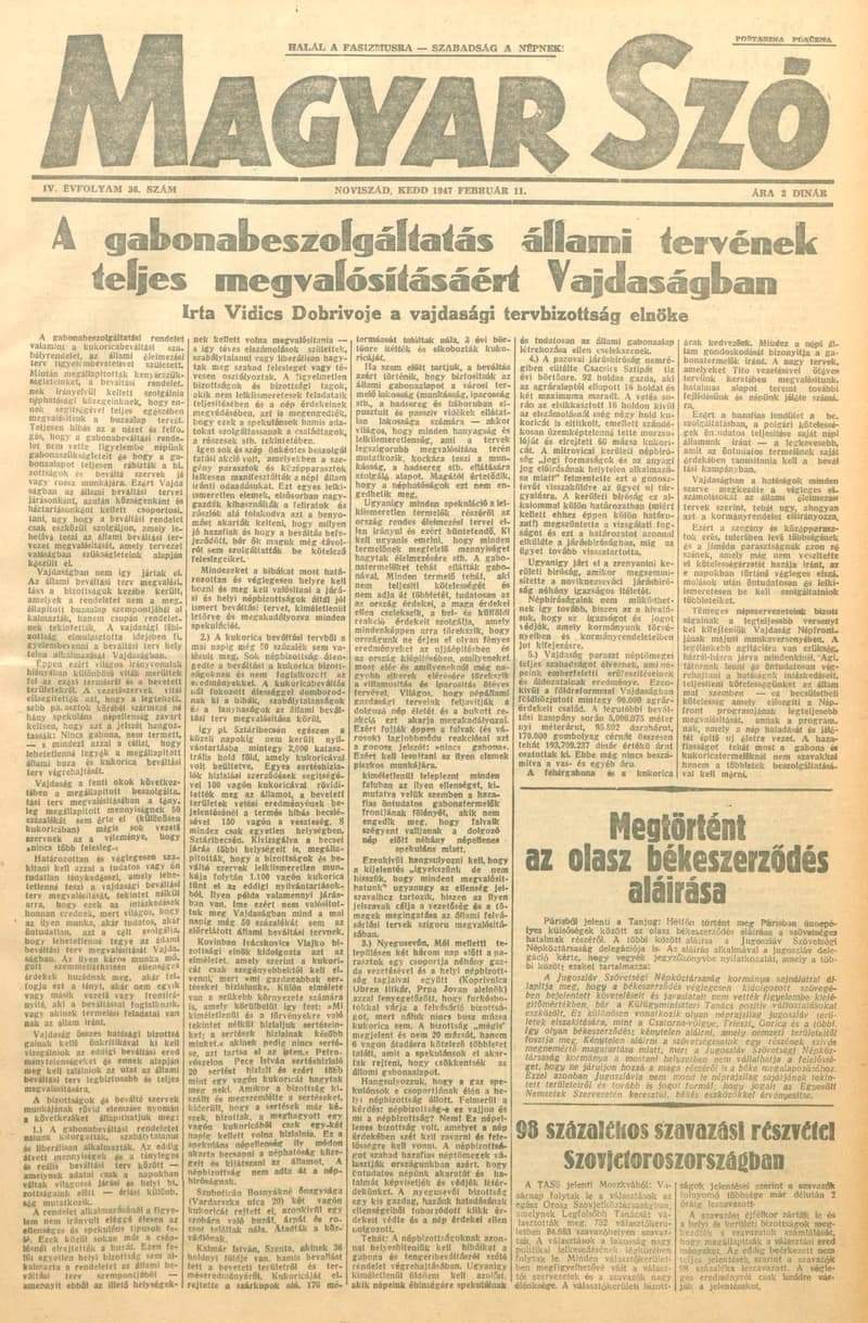 Magyar Szó, 4. évf. 1947. február 11. 36. sz. 1–6. oldal