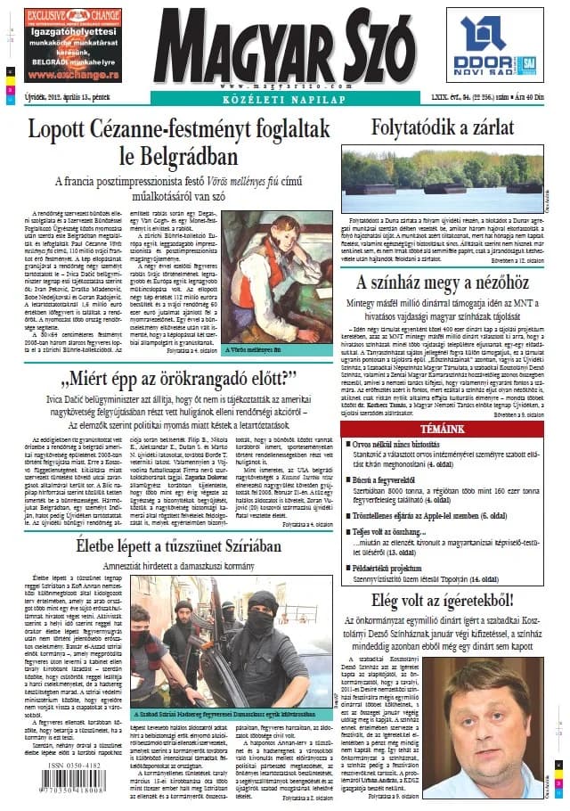 Magyar Szó, 69. évf. 2012. április 13. 84. sz. 1–20. oldal