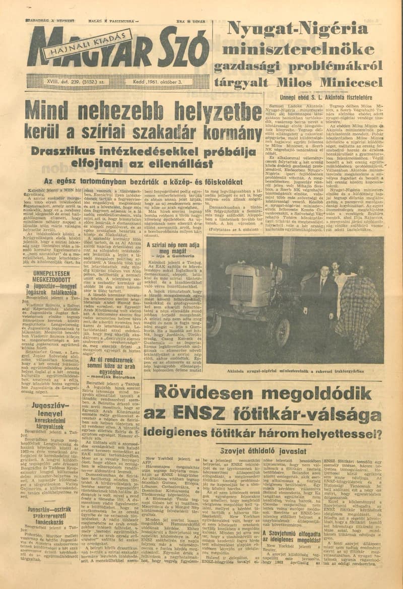 Magyar Szó, 18. évf. 1961. október 3. 239. sz. 1–16. oldal