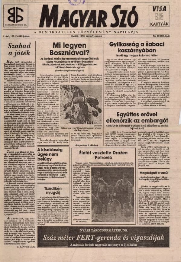 Magyar Szó, 50. évf. 1993. június 9. 153. sz. 1–12. oldal