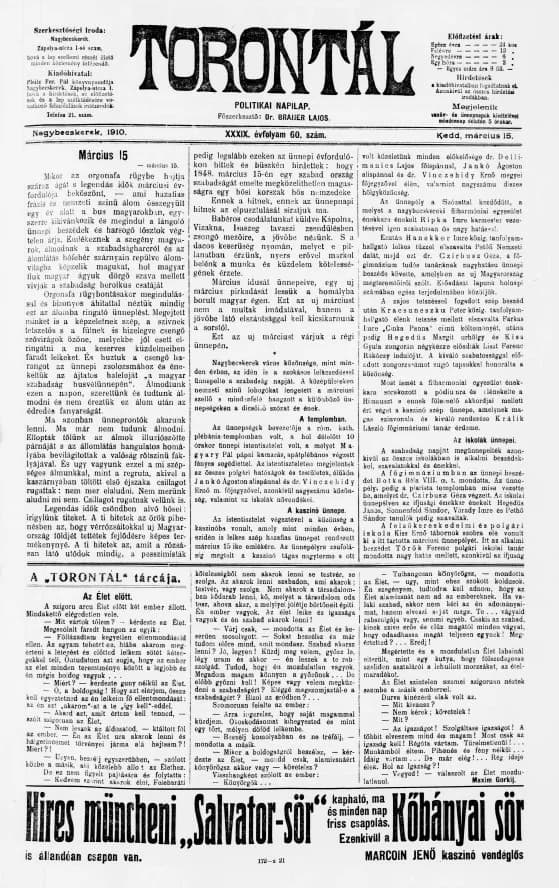 Torontál, 39. évf. 1910. március 15. 60. sz.