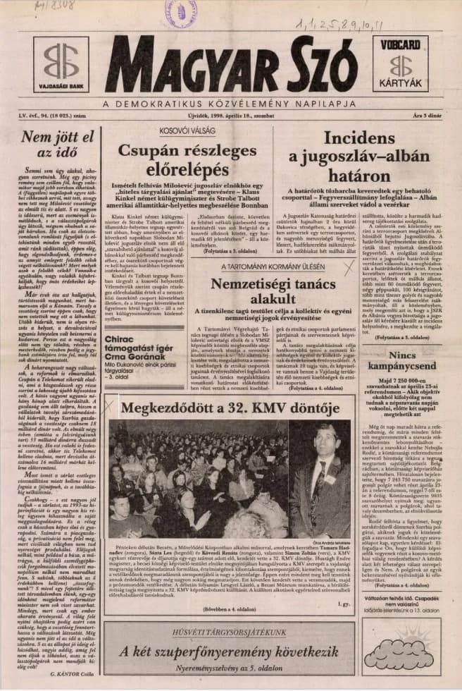 Magyar Szó, 55. évf. 1998. április 18. 94. sz. 1–16. oldal