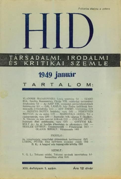 Híd, 13. évf. 1949. január. 1. sz. 1–64. oldal