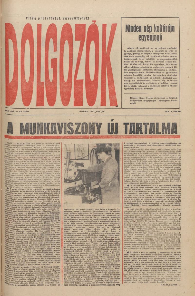 Dolgozók, 31. évf. 1977. október 27. 43. sz.