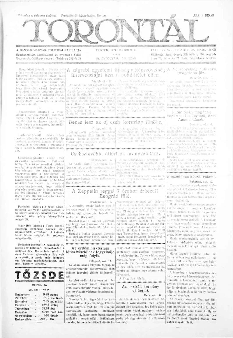 Torontál, 58. évf. 1929. október 18. 240. sz.