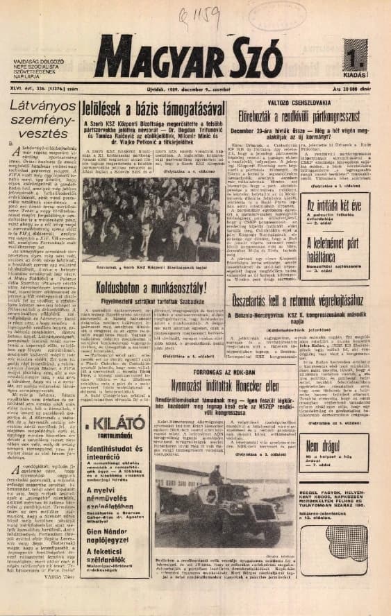Magyar Szó, 46. évf. 1989. december 9. 336. sz. 1–28. oldal