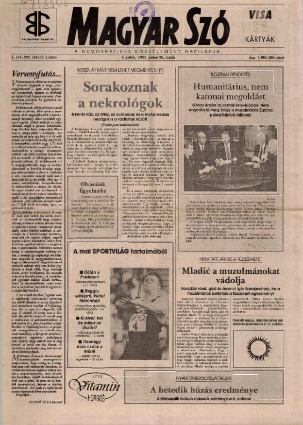Magyar Szó, 50. évf. 1993. július 26. 200. sz. 1–16. oldal