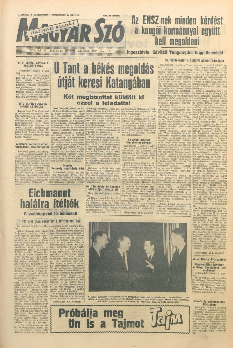 Magyar Szó, 18. évf. 1961. december 16. 311. sz. 1–12. oldal