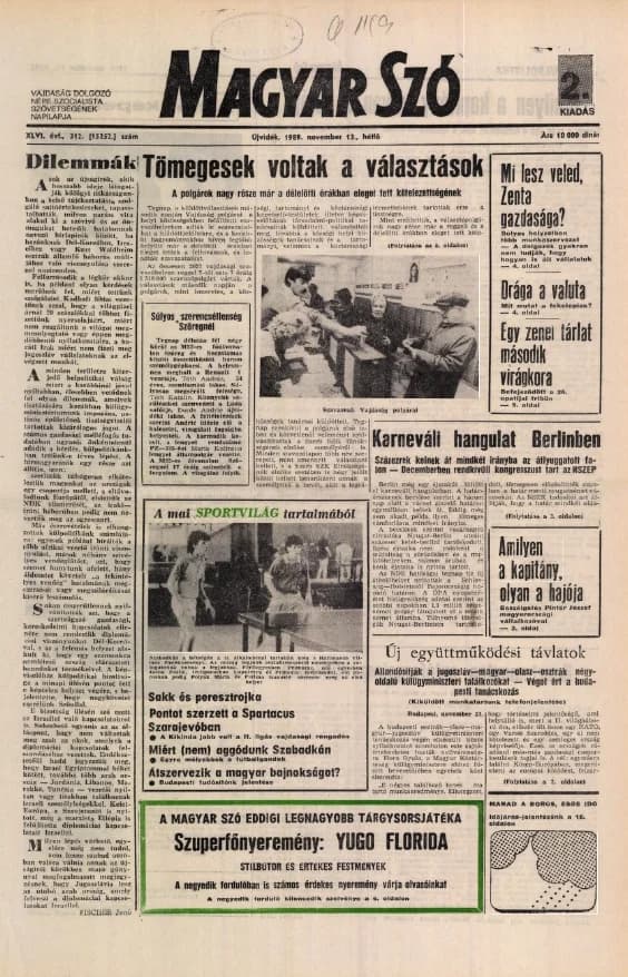Magyar Szó, 46. évf. 1989. november 13. 312. sz. 1–20. oldal