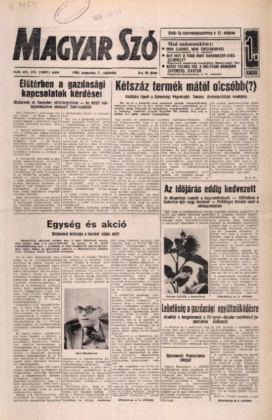 Magyar Szó, 43. évf. 1986. augusztus 7. 215. sz. 1–16. oldal