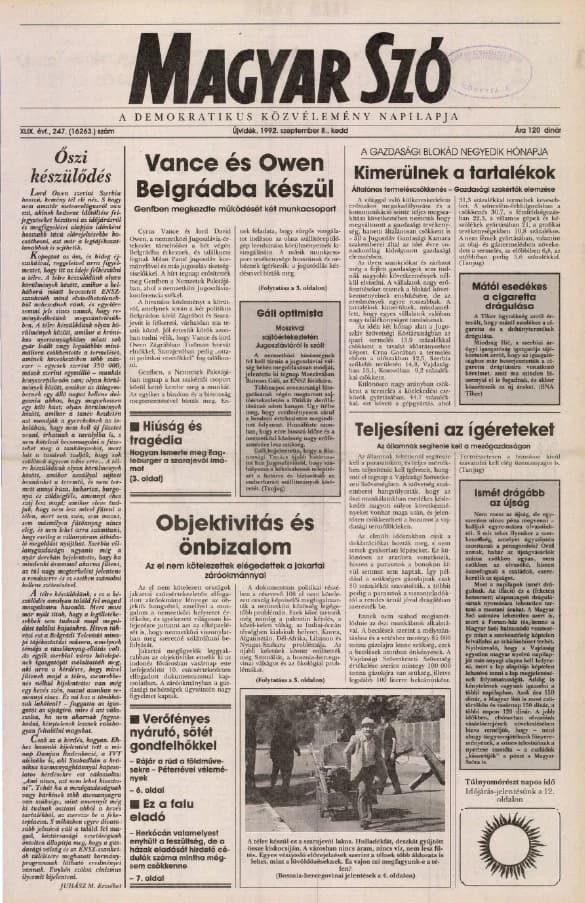 Magyar Szó, 49. évf. 1992. szeptember 8. 247. sz. 1–16. oldal