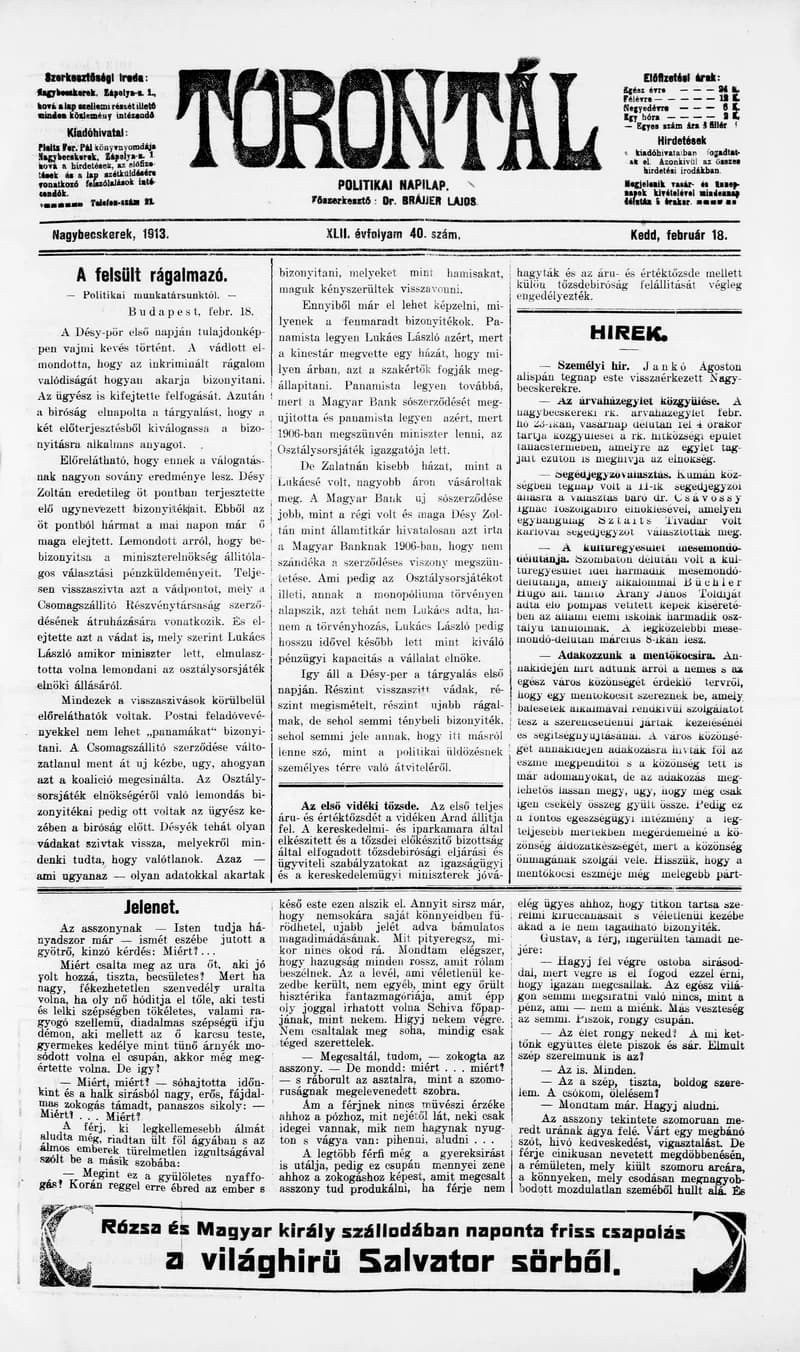 Torontál, 42. évf. 1913. február 18. 40. sz.