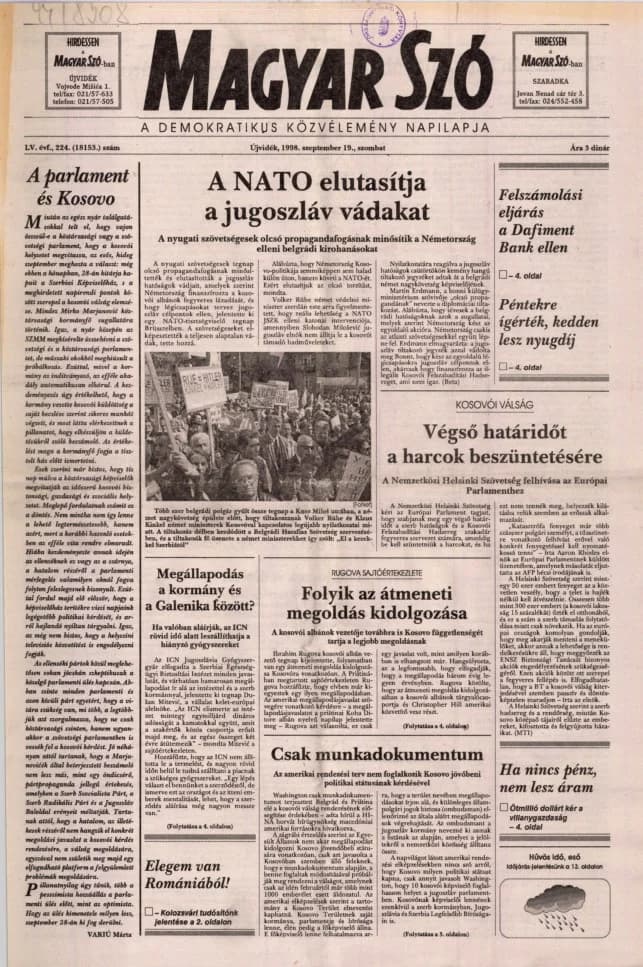 Magyar Szó, 55. évf. 1998. szeptember 19. 224. sz. 1–16. oldal