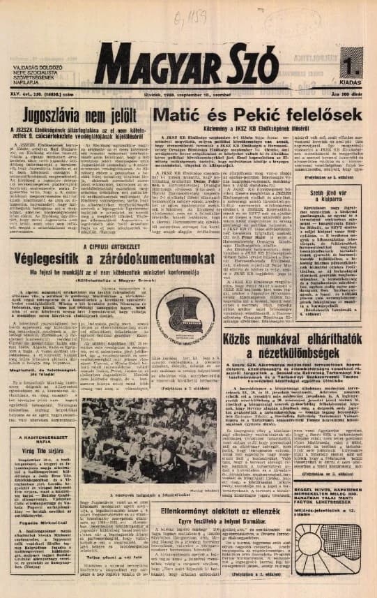 Magyar Szó, 45. évf. 1988. szeptember 10. 250. sz.
