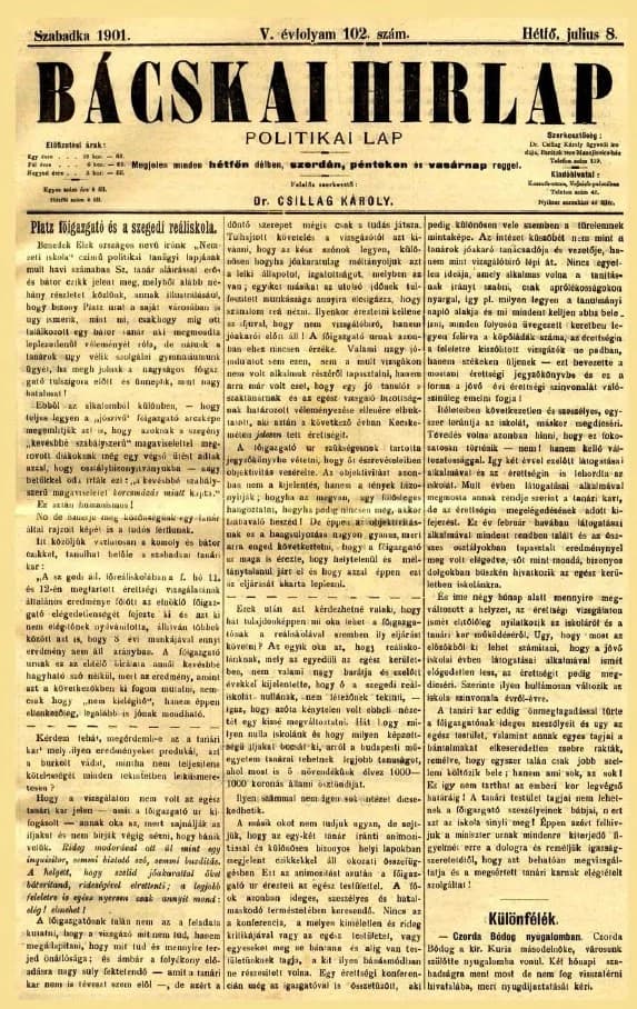 Bácskai Hirlap, 5. évf. 1901. július 8. 102. sz.