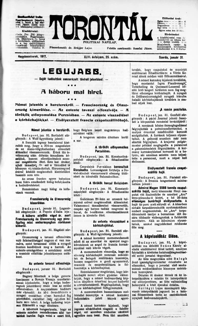 Torontál, 46. évf. 1917. január 31. 25. sz.