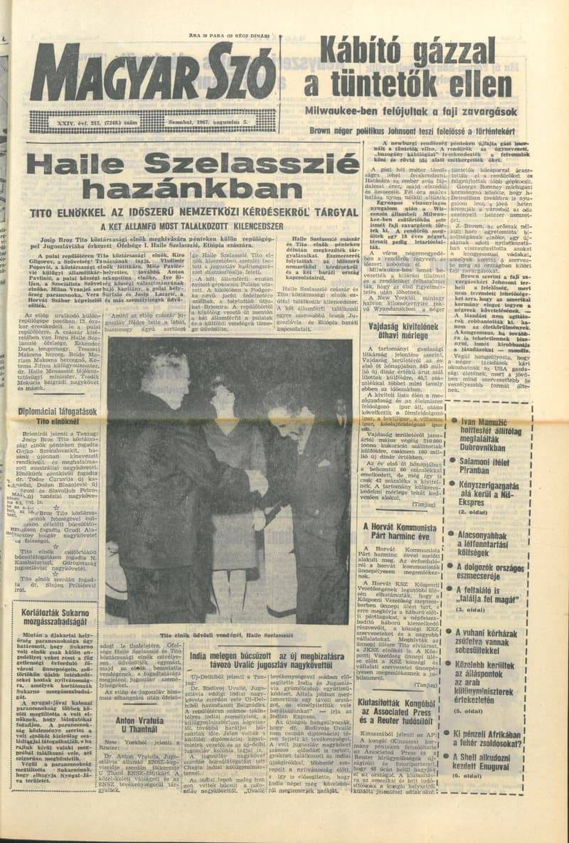 Magyar Szó, 24. évf. 1967. augusztus 5. 213. sz. 1–12. oldal