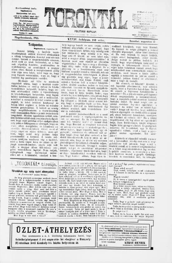 Torontál, 34. évf. 1905. augusztus 12. 183. sz.