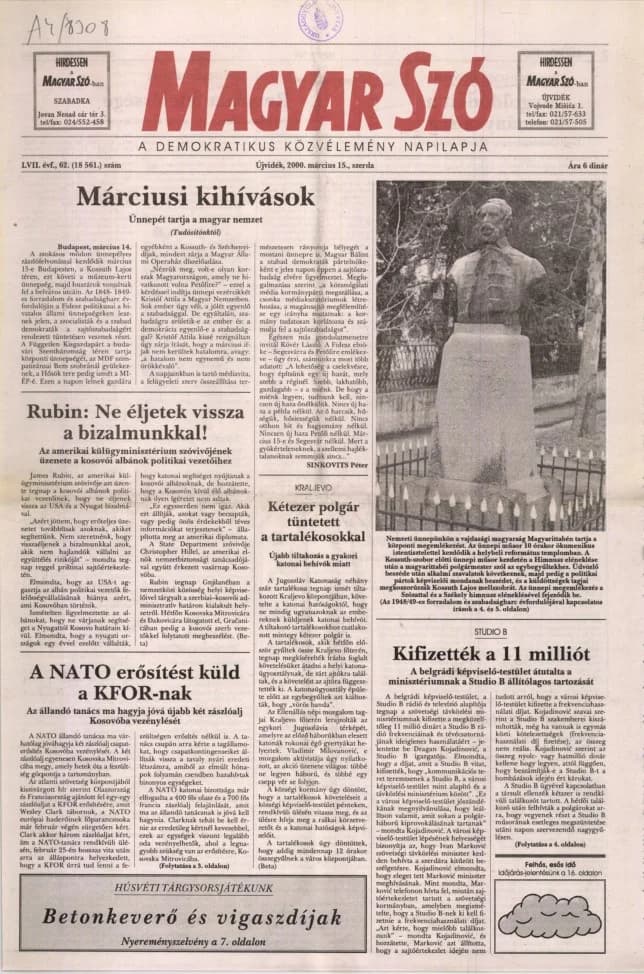 Magyar Szó, 57. évf. 2000. március 15. 62. sz. 1–16. oldal