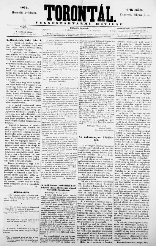 Torontál, 3. évf. 1874. február 5. 6. sz.