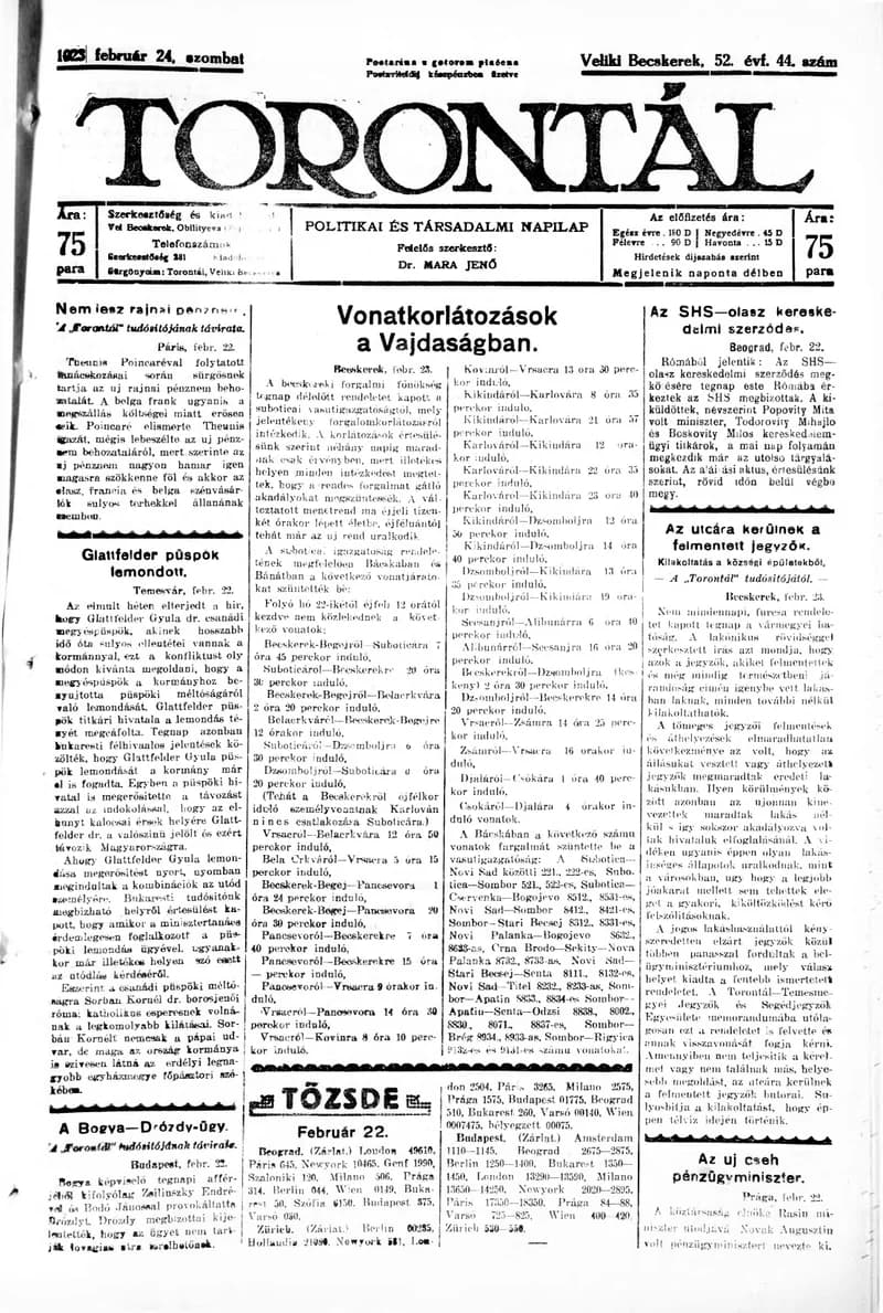 Torontál, 52. évf. 1923. február 24. 44. sz.