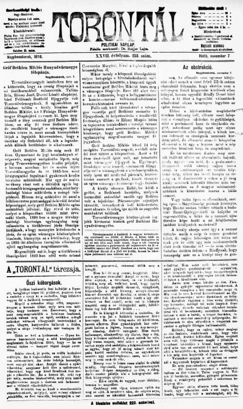 Torontál, 27. évf. 1898. november 7. 253. sz.